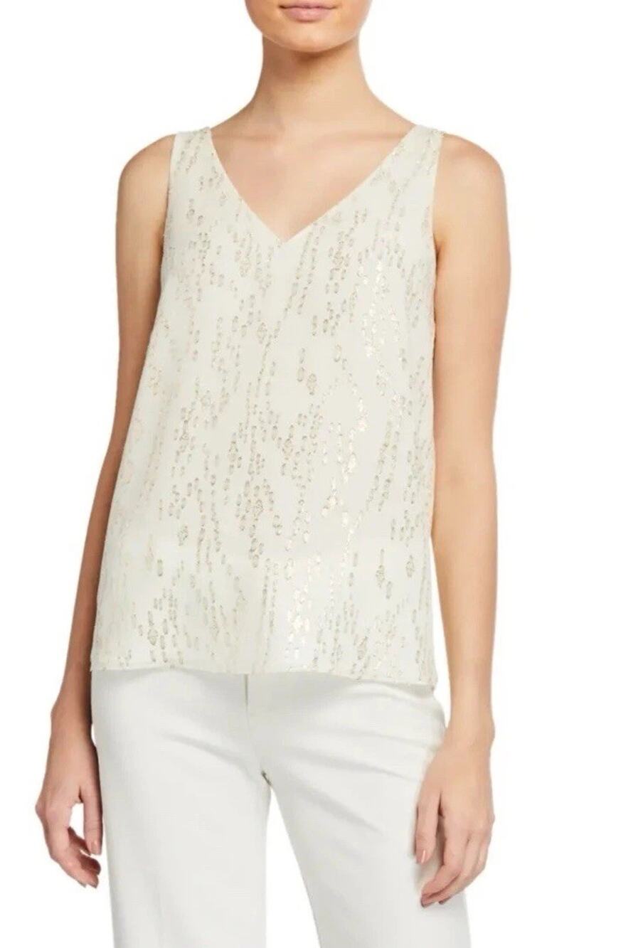 Lilly Pulitzer Florin Metallic Sleeveless Top — XL Coconut Gold Party Resortwear